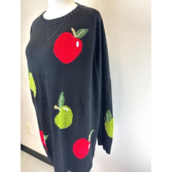 NWT Quacker Factory Apple Cottagecore Sweater Knit Pullover Black 1X Novelty - Picture 2 of 12